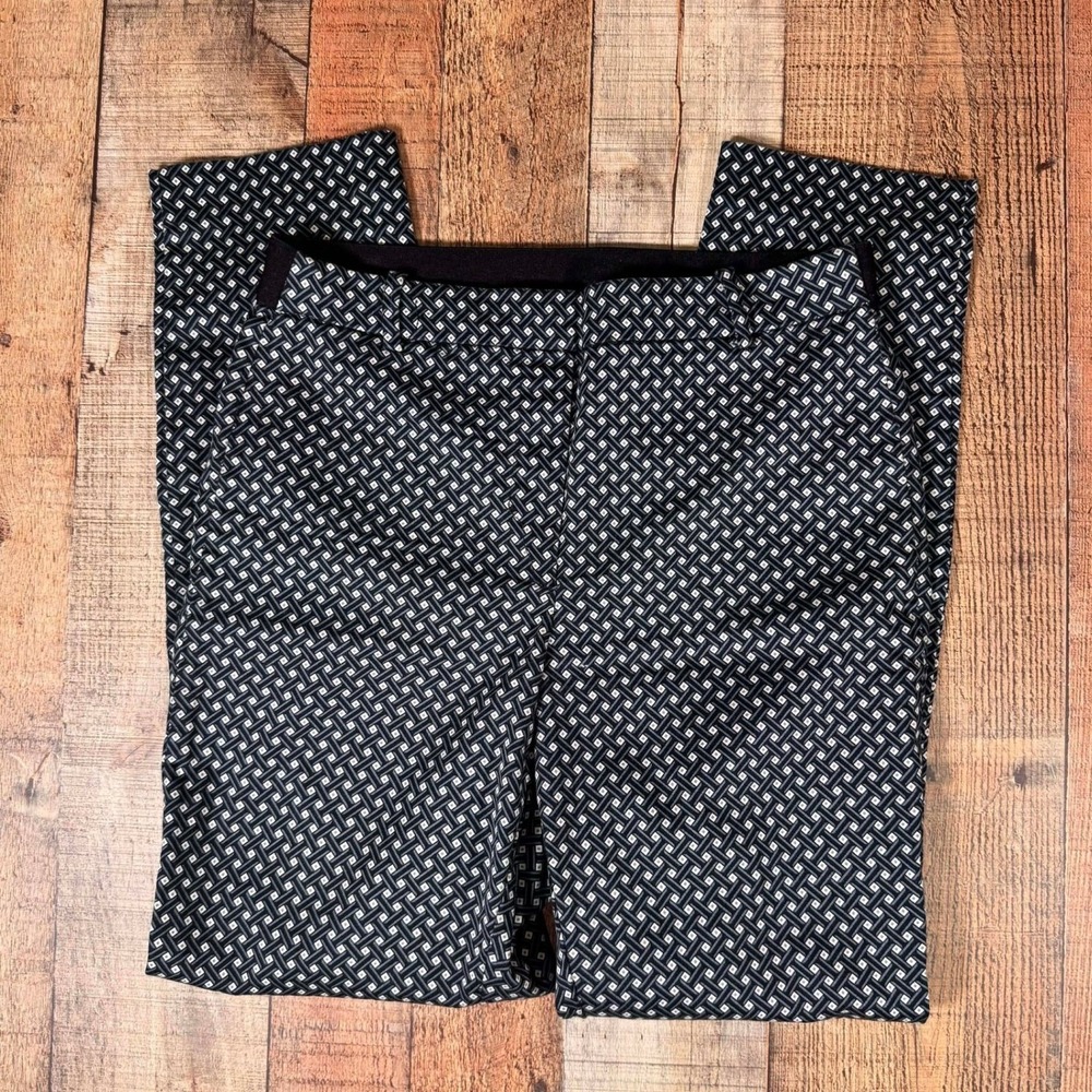 H&M Geometric Print Ankle Pants Black 6 Business Casual Office Womens